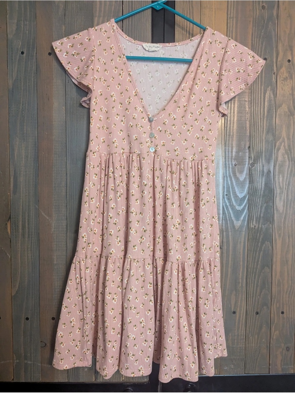 Pink Floral V-Neck Tiered Dress